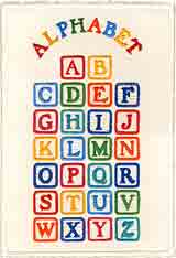 alphabet blocks educational embossed art for kids and children, educational gifts for babies and nurseries, paintings for baby and child and fine art prints for child, baby and nursery by artists Jane Billman and Gregg Billman