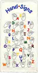 hand signs alphabet educational embossed art for kids and children, educational gifts for babies and nurseries, paintings for baby and child and fine art prints for child, baby and nursery by artists Jane Billman and Gregg Billman